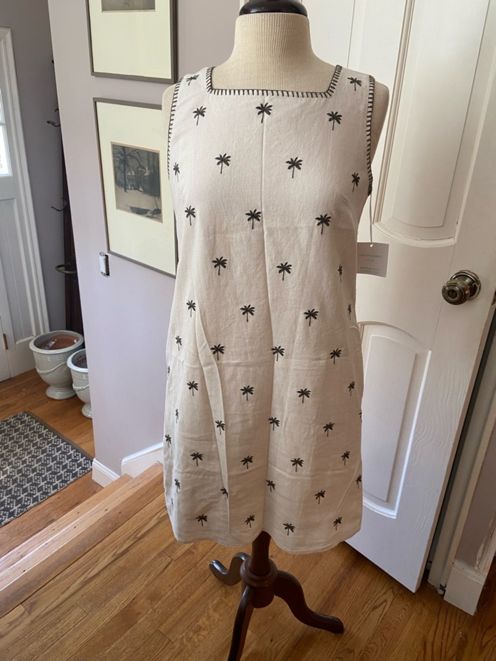 Cynthia Rowley Cream Sleeveless Palm-Print Shift Dress